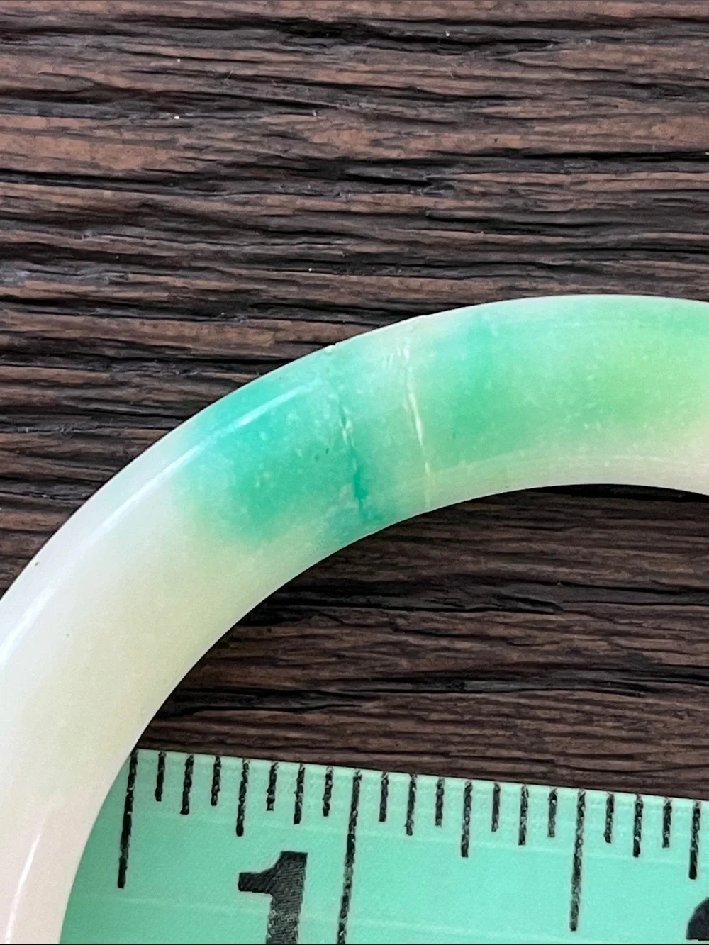 Jade Bangle Bracelet in White/Cream with Green Accents